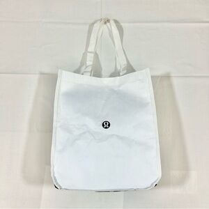 LULULEMON Tote Bag Handbag Snap White Black Medium 16”x14” Spell Out Reusable